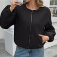 thumbnail image 5 of Stichou Womens Cropped Bomber Jackets Trendy Casual Collarless Pea Coat Zip Up Sping Fall Short Jacket Black L, 5 of 6