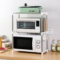 thumbnail image 2 of HLONK Microwave Oven Rack Microwave Rack Expandable Microwave Rack Countertop Kitchen Utensils And Tableware Storage Carbon Steel Microwave Rack Countertop With 2 Hooks, 2 of 7