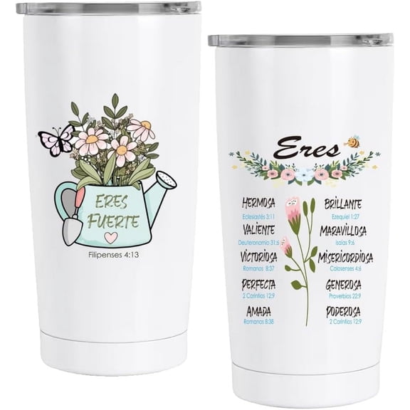Spanish Christian Tumbler 20 Oz Inspirational Religious Cup, SelfCare, Thank You Gifts for Mom, Girlfriend, Sister, Adds Faith and Love in Spanish