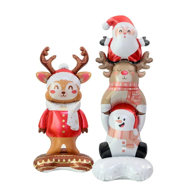 Juego de globos inflables navideños 4D, 2 piezas, muñeco de nieve con reno de Papá Noel