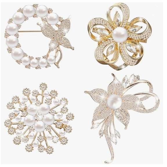 Retro Flower Pearl Crystal Bridal Brooch Pin Jewelry Wedding Women Coats Jackets
