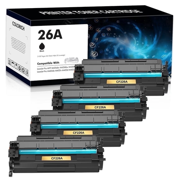 Colorich 26A CF226A Toner Cartidge Compatible for HP 26A CF226A 26X CF226X LaserJet Pro M402n M402dn M426 M402d M402dw Laser Jet MFP M426fdw M426fdn M402 M426dw Printer Ink Black 4-Pack