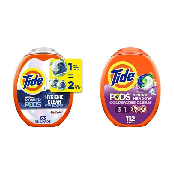 Tide Heavy Duty 10x Power PODS Laundry Detergent Liquid Soap Pods, Original, 63 Count, For Visible & Invisible Dirt, Spring Meadow Scent, 112 Count