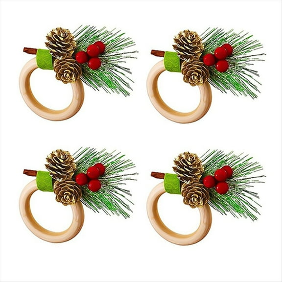 Christmas Napkin Ring Set Christmas Napkin Ring Christmas Holiday Dinner Table Decoration B,4 x wooden napkin ring