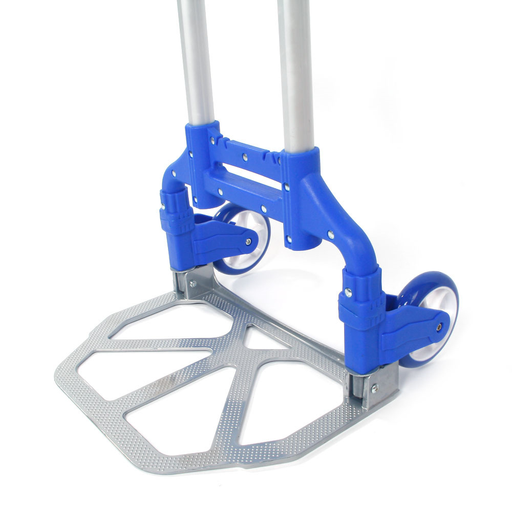 Tcbosik Folding Aluminum Push Truck, Collapsible Cart for Travel, Moving and Office Use, 165lbs Capacity, Blue