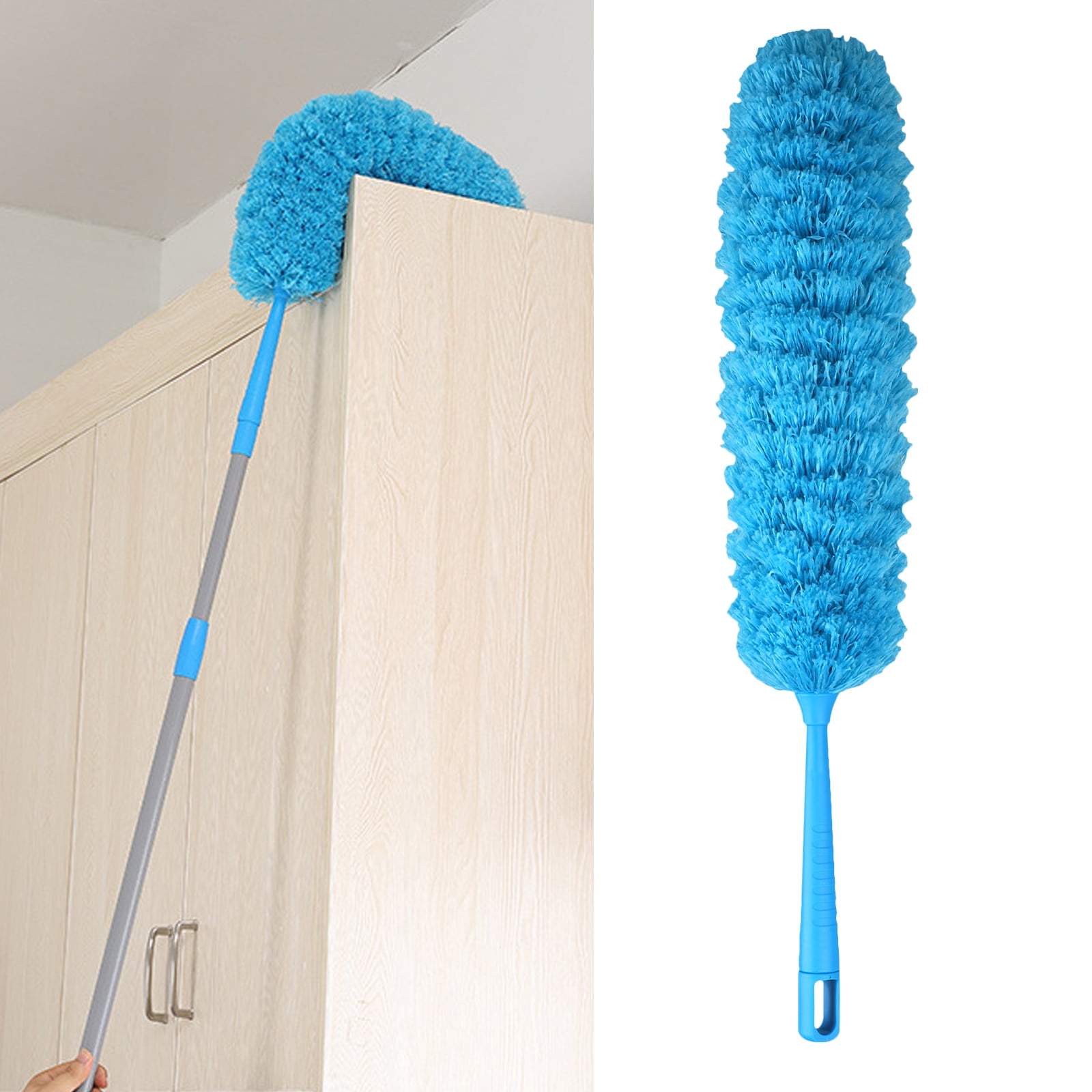 Dark Blue Extendable Duster for Cleaning High Ceiling Fan Microfiber Duster with Extension Pole Interior Roof Cobweb Gap Dust- Wet or Dry Use Extra Long 100 inches with Bendable Head