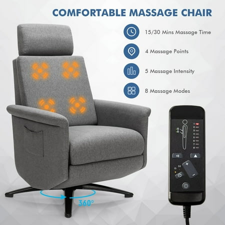 Costway Massage Recliner Chair with Remote Control and Adjustable Headrest - Gray
