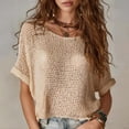 thumbnail image 4 of Baeitkot Summer Women's Short-sleeved Sweater Summer Women's Bohemian Crochet Knit Solid Color Short-sleeved Sweater Beige XXL, 4 of 9