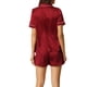 thumbnail image 3 of Conjuntos de pijama para mujer INSPIRE CHIC de manga corta con botones y pantalones cortos, conjuntos de lounge XL color rojo vino, 3 of 6