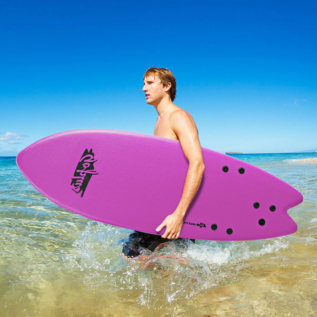 5'5" Surf Board Surfing Beach Ocean Foamie Board w/Wrist Rope & 3 Fins Pink 