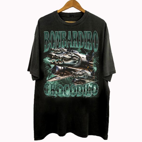 90s Style Bombardiro Crocodilo T-Shirt, Bombardiro Crocodilo Italian Brainrot Animal Gifts