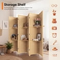 thumbnail image 6 of Jostyle 6 Panel Room Divider Privacy Screen with Storage Shelves - Foldable Partition with Sturdy Pine Wood Frame & Breathable Bamboo-Hemp Fabric for Living Room, Bedroom, Office Natural Wood Tone, 6 of 9