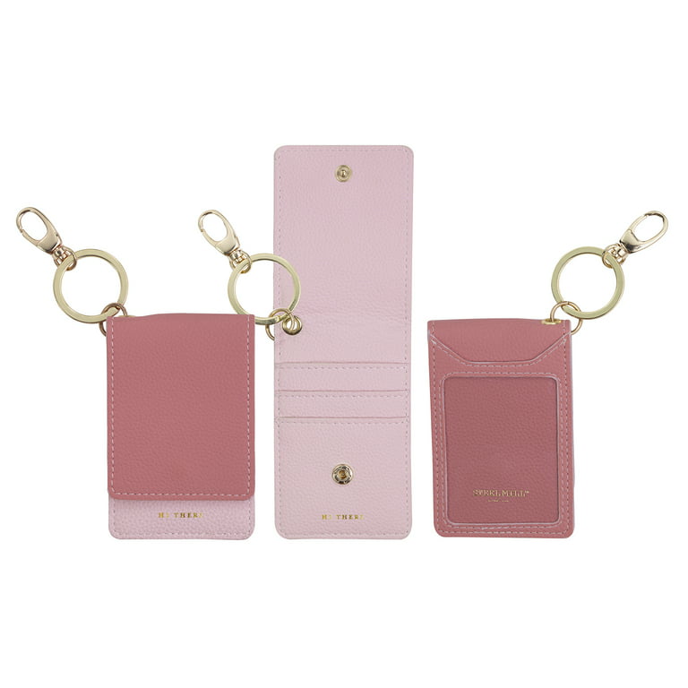 Women's Keychain Wallet Vegan Leather ID Case Accessory Sim Travel Wallet,  Designer Pink (Poppy/Blush) 