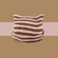 thumbnail image 2 of Gorro de invierno cálido y elástico con orejas de gato, tejido a rayas, color rosa y marrón, 2 of 3