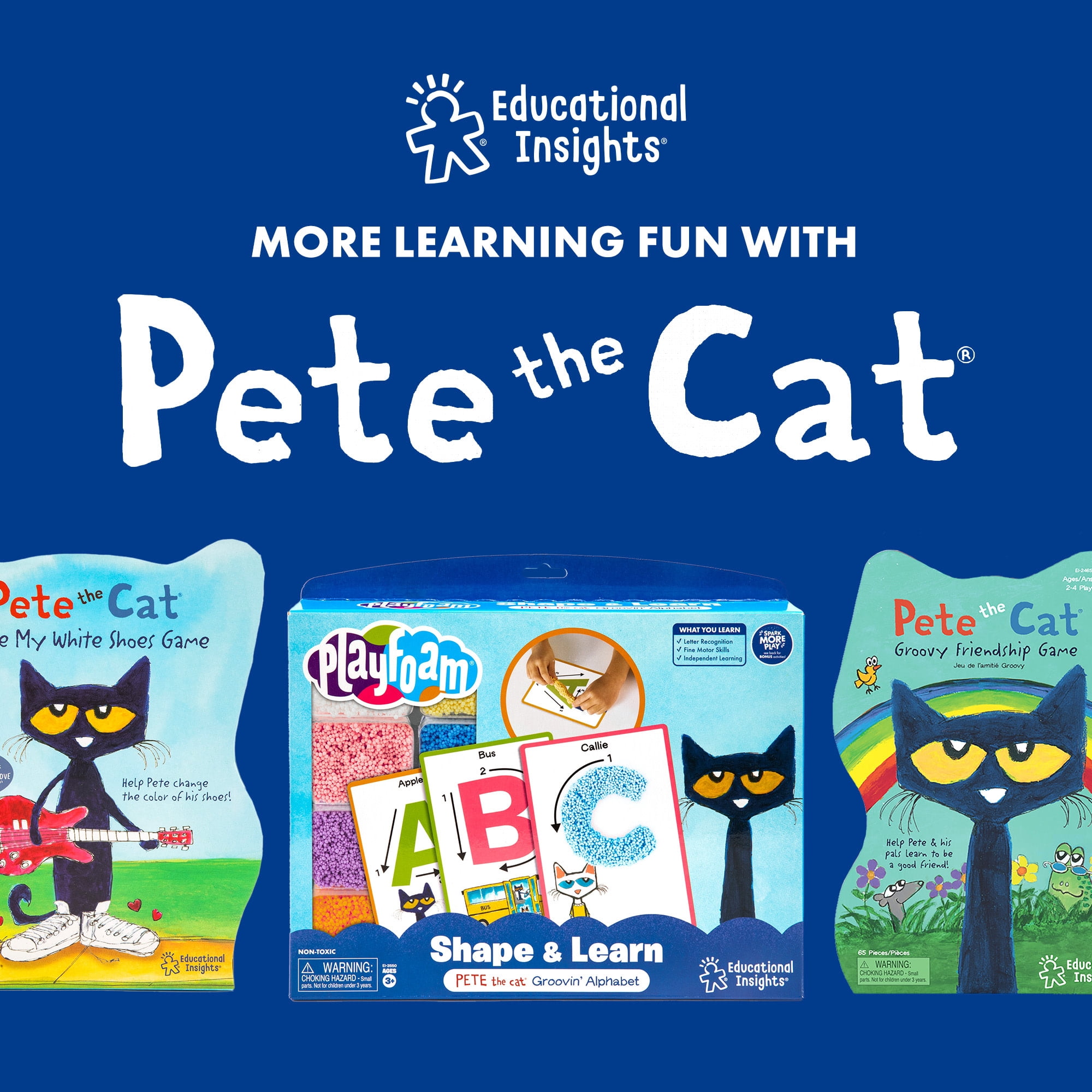 Educational Insights Hot Dots Pete The Cat Preschool Reading and Math Workbook, 2-Piece Set, Ages 4+