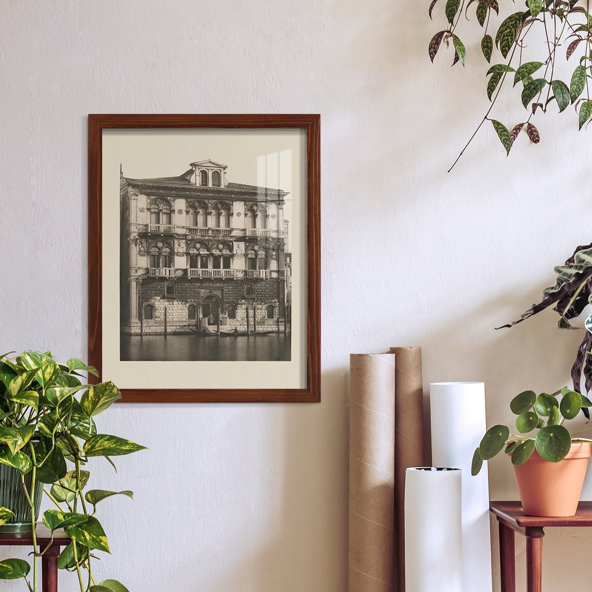 Vintage Views of Venice II - Framed Print w/glass - Chestnut