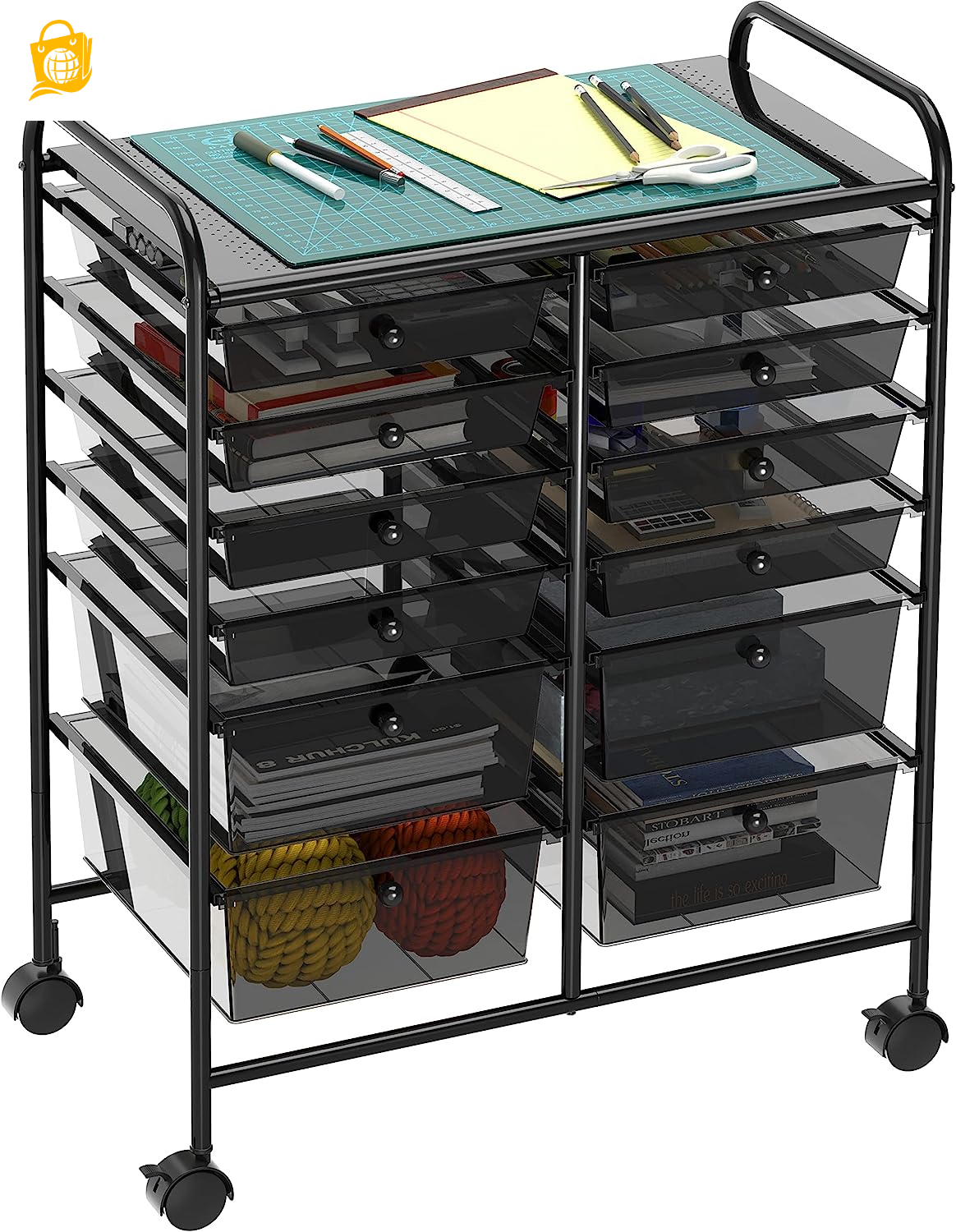 12Drawers Rolling Cart Black