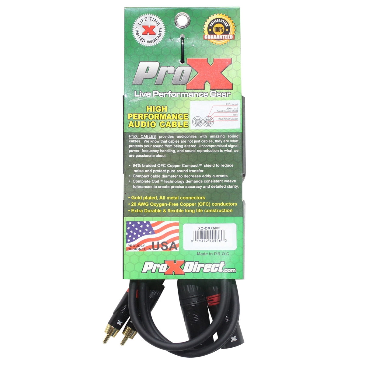 ProX XC-DRXM05 5' Dual RCA-M to Dual XLR3-M Unbalanced High Performance Audio Cable