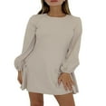 thumbnail image 1 of Robe à Manches Longues pour Femmes, Décontractée, Couleur Unie, Mini Robe de Soirée Ligne A, 1 of 4