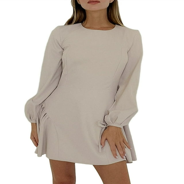 Robe à Manches Longues pour Femmes, Décontractée, Couleur Unie, Mini Robe de Soirée Ligne A