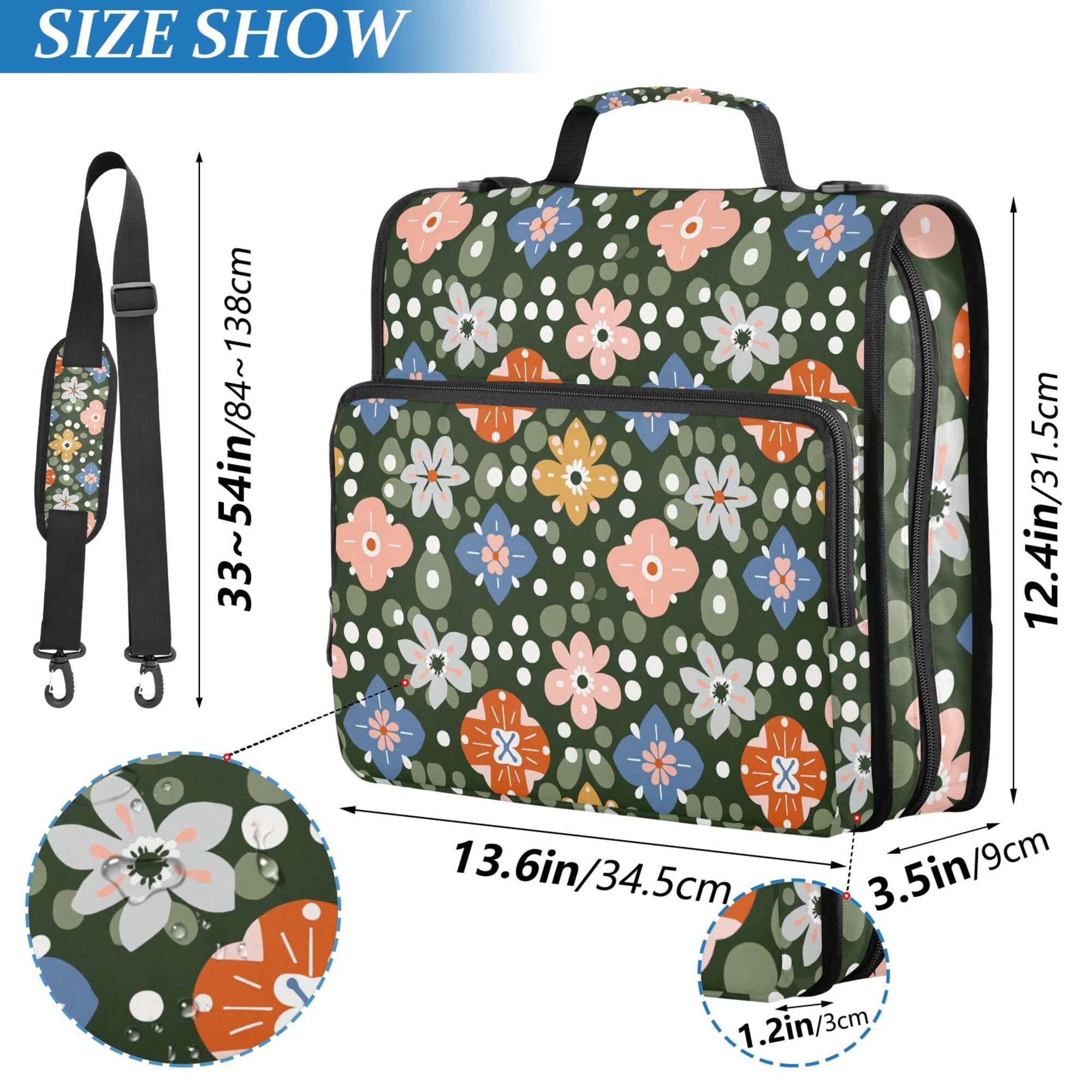 FORMRS Zipper Binder with Shoulder Strap 2-inch Ring 500 Sheet Capacity File Bag, Blue Geometric Flowers