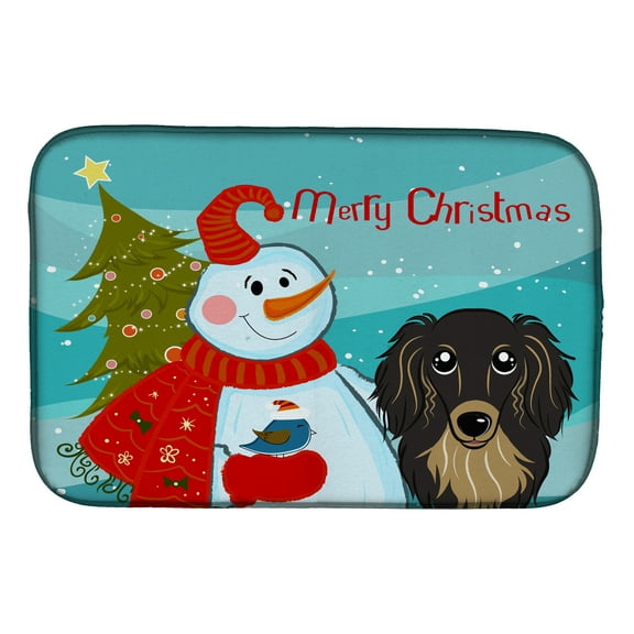 Snowman with Longhair Black and Tan Dachshund Dish Drying Mat
