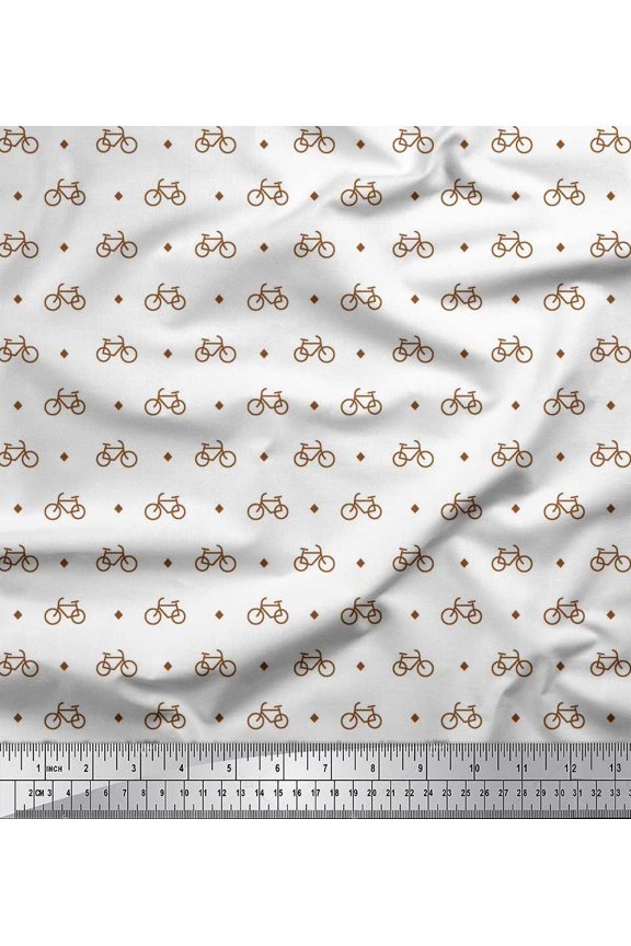 Viscose Chiffon Fabric Diamond & Bicycle Shirting Print Fabric by The Yard 42 Inch Wide