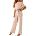 thumbnail image 3 of Women's Short Sleeve Jumpsuits and Rompers Casual Wide Leg Tie Waist One Piece Summer Overalls Outfit, 3 of 5