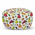 thumbnail image 1 of Fruit Pouf Cover with Zipper, Hand Drawn Inspired Sketch Grapes Kiwi Watermelon Strawberry Illustration, Soft Decorative Fabric Unstuffed Case, 30" W X 17.3" L, White and Multicolor, by Ambesonne, 1 of 5
