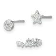 thumbnail image 2 of Sterling Silver Rhodium-plated Polished CZ Star/Circle/Ear Cuff Set of 3 Single Earrings Set, 2 of 4