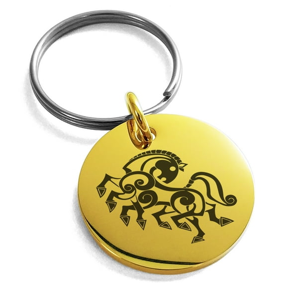 Stainless Steel Odin's Sleipnir Horse Viking Norse Engraved Small Medallion Circle Charm Keychain Keyring