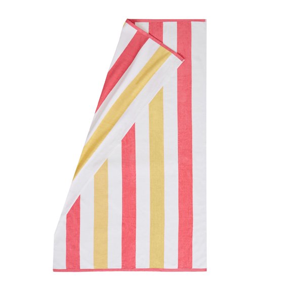 Great Bay Home Cotton Cabana Stripe 4-Pack Beach Towel (4 Pack - 30" x 60", Coral / Yellow)