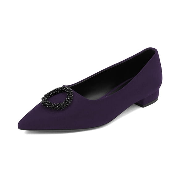 XYD Women Graceful Crystal Circle Pointy Closed Toe Flat Heel Slip On Office Dressy Shoes Size 7 Purple