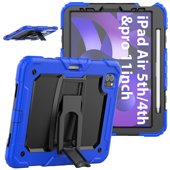 Shockproof Case for Apple iPad Air 11-inch 2024 iPad Pro 11 2022/2021/2020/2018 4th/ 3rd/ 2nd/1st/ iPad Air 4 5 10.9", Shoulder Strap Kids Case with Pencil Holder/Screen Protector,Darkblue