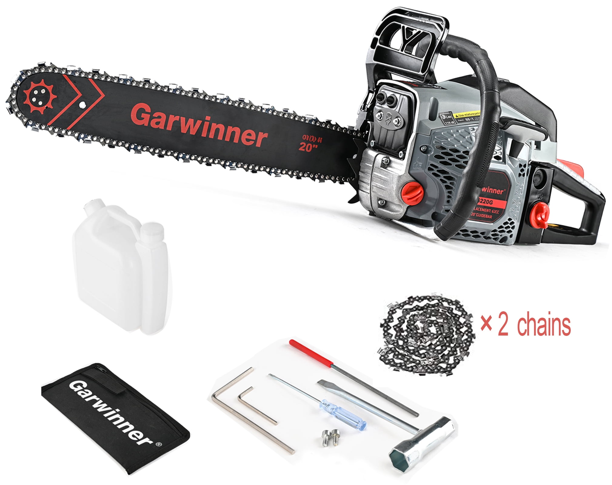 Gaarwinner 20in. 62CC Gas Chainsaw 2-Stroke Gasoline Powered Cordless Chainsaw 6220G