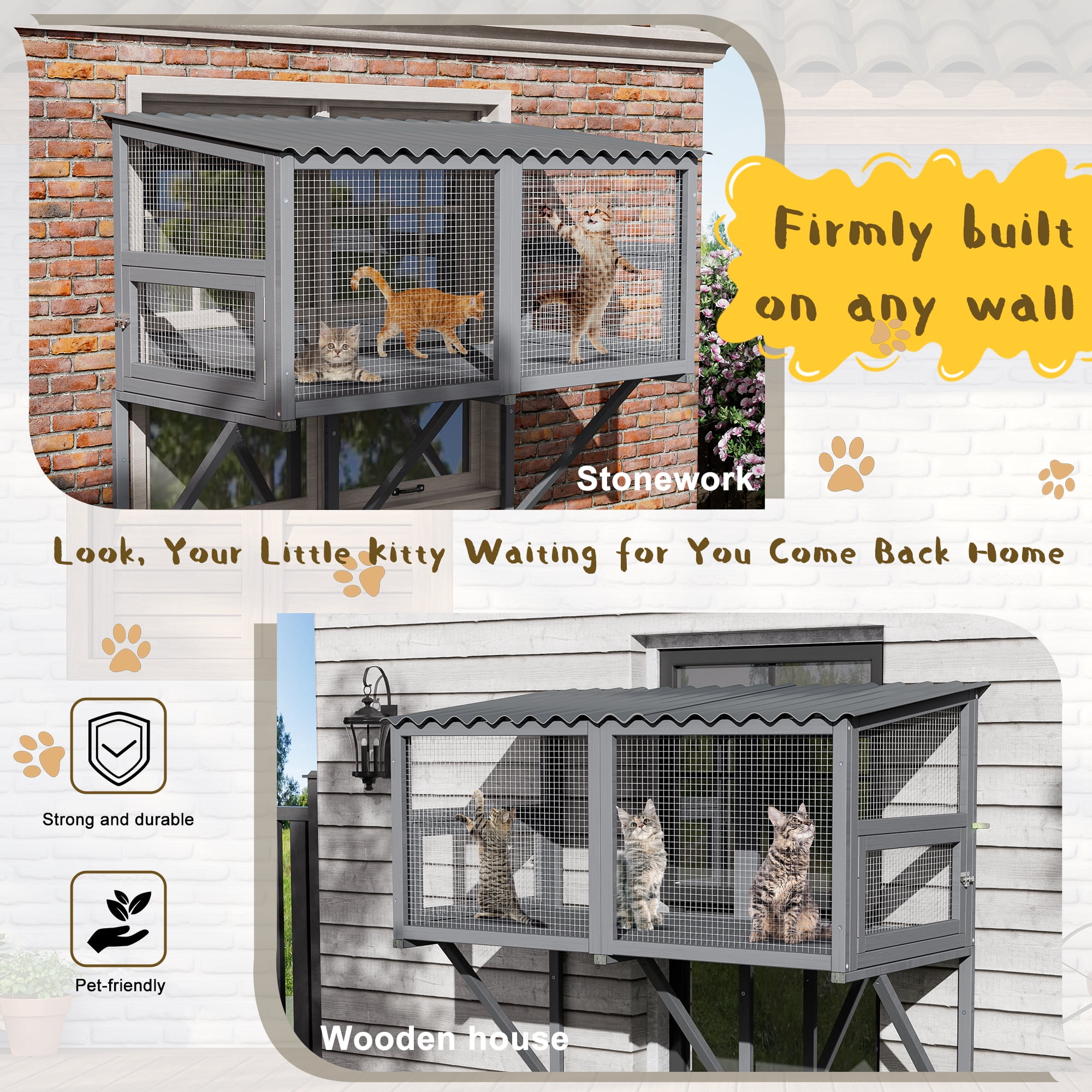 Magic Union Cat Catio, Cat Window Perch for Large Indoor Cats - Expandable Wooden Cat Window Box Enclosure for Multi Cats, Waterproof Cat Window Hammock for Safely Enjoying the Outdoor Sights