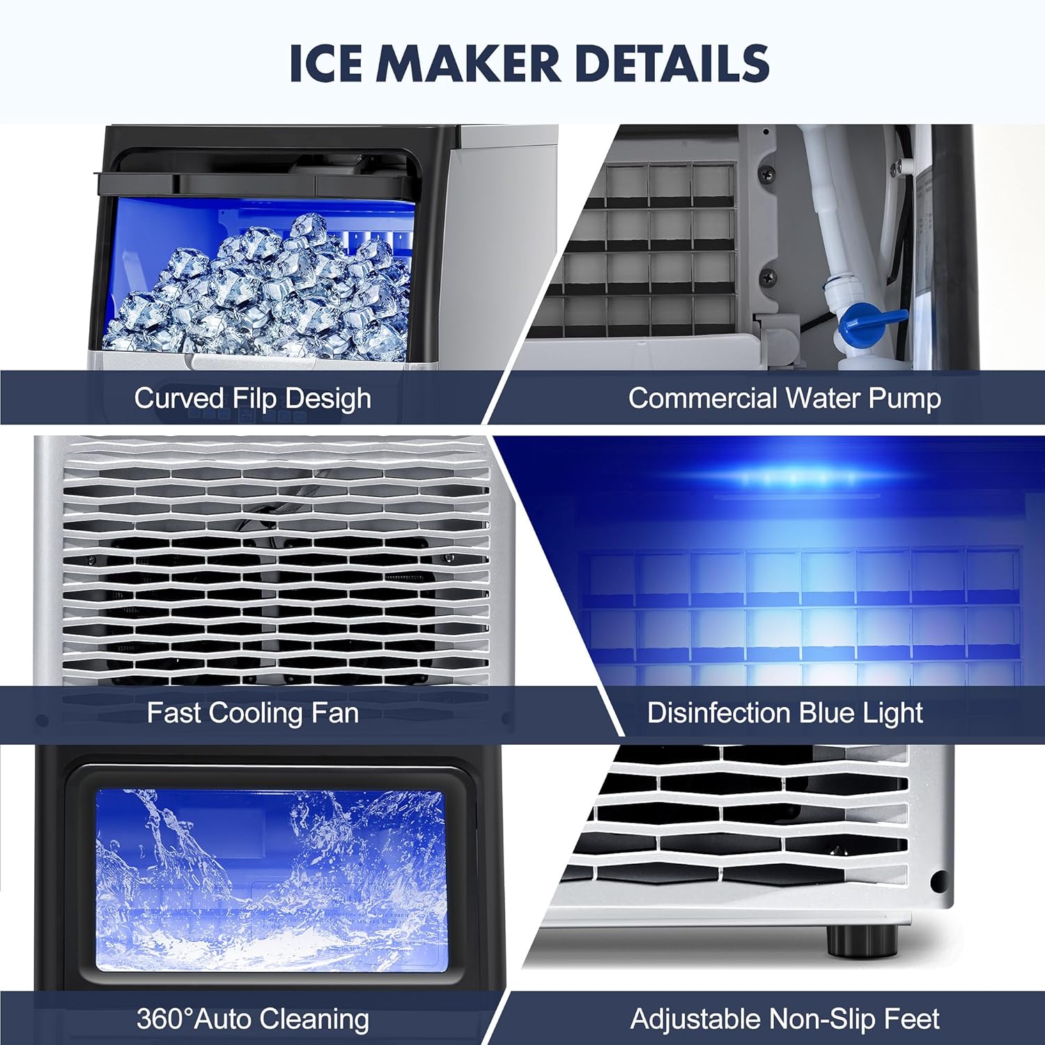 Zomagas Ice Maker Machine 90 LBS/24H ,Tap or Barrelged Water 28LBS Capacity Storage Bin for Restaurant Home
