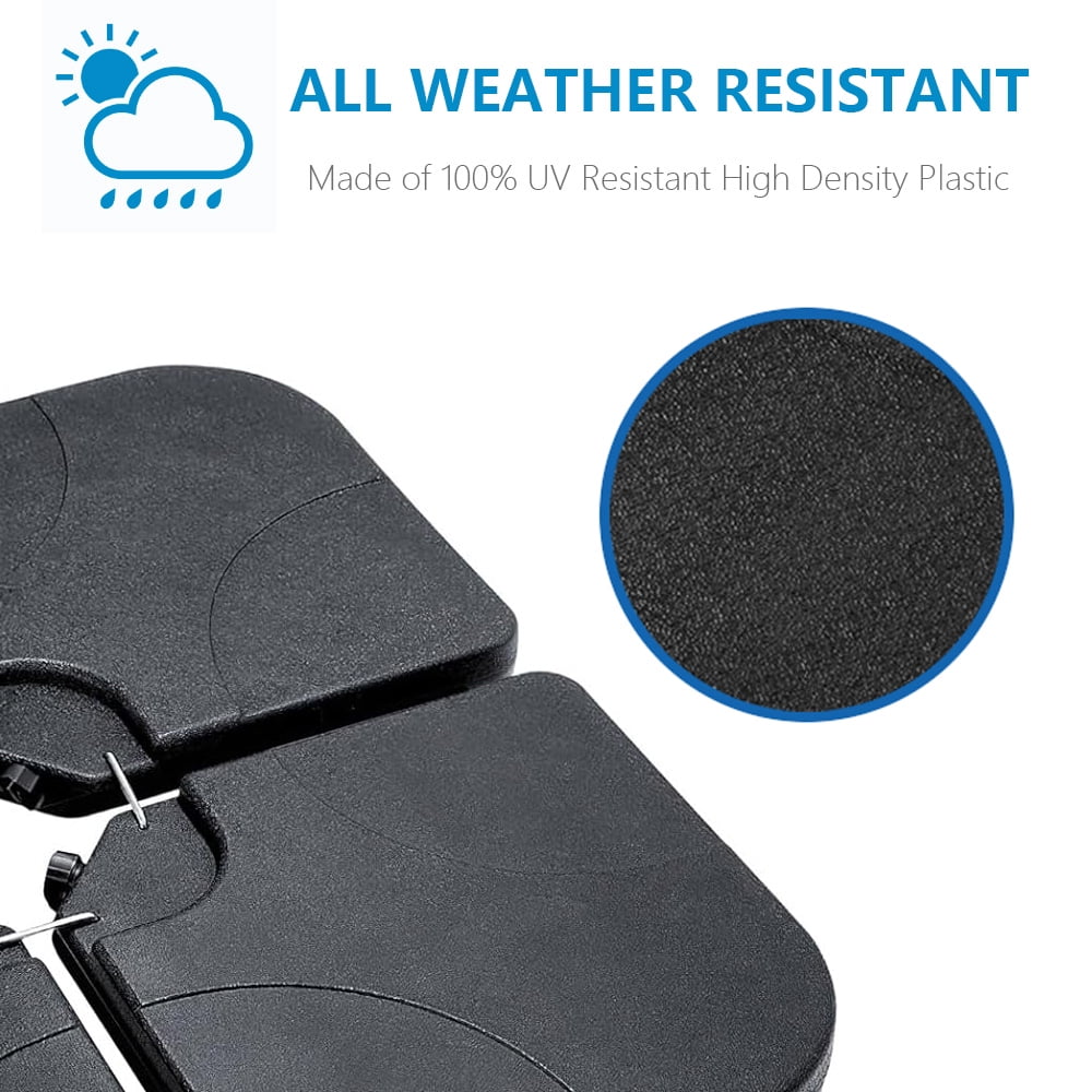 KOOL 130 lbs Outdoor Cantilever Patio Umbrella Base Offset Umbrella Stand, 4-Piece Square Fillable HDPE Plates for Garden Backyard Poolside in Black
