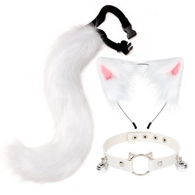 Diadema con orejas de gato de imitación hecha a mano, accesorios de cola de zorro, conjunto de orejas de bestia secundarias, collar con horquilla