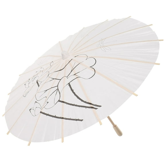 FRCOLOR 1Set Diy Paper Umbrella for Women and Children Round White Wood Handicraft for Parties and Weddings 15.72X15.72X11.40in