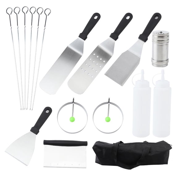 Toystoory Kit de herramientas para plancha de 17 piezas, accesorios para plancha de acero inoxidable de alta resistencia, herramientas Teppanyaki perfectas Utensilios de cocina Toystoory HA017542-00