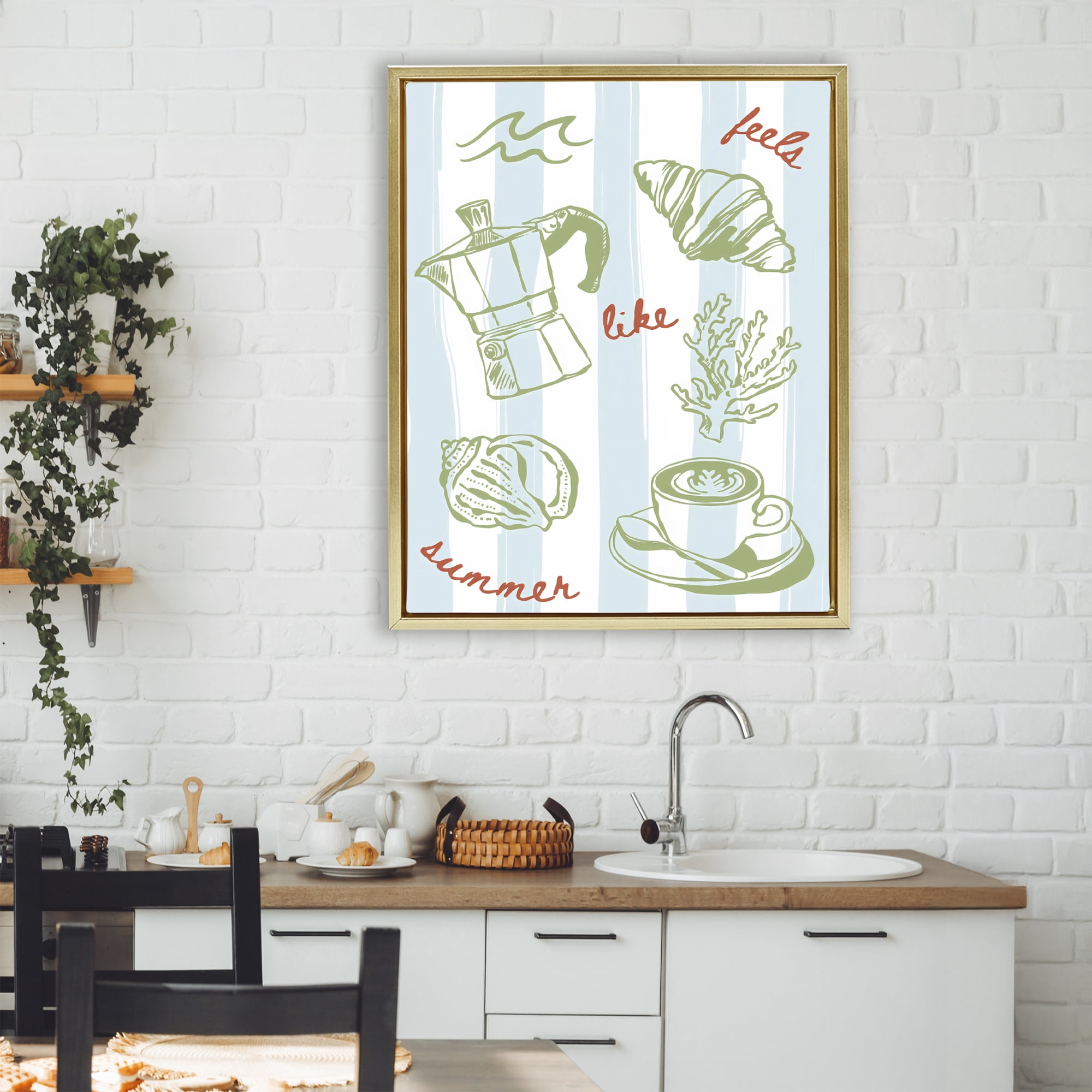 Stupell Industries Feels Like Summer on Stripes Gold Framed Floater Canvas Wall Art, design by The Prints Vibe