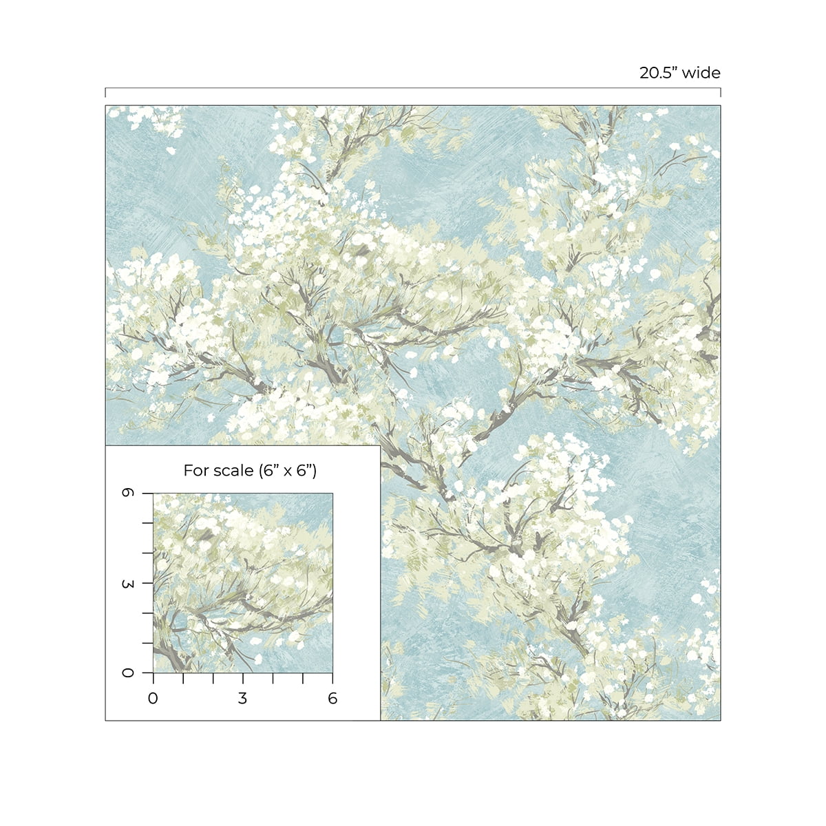 NextWall  Cherry Blossom Grove and Stick Wallpaper 20.5 in. W x 18 ft. L - Blue Mist & Green Tea