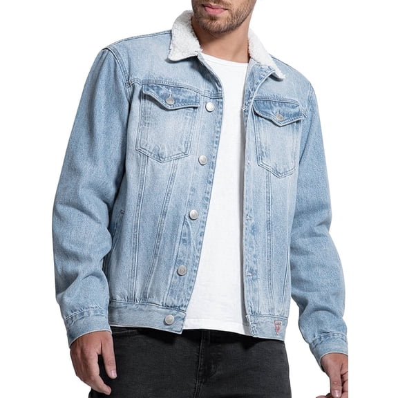 NKZNKZ Jean Jacket For Men Winter Sherpa Denim Casual Jackets Mens Sherpa Fleece Lined Thicken Denim Coat SIZE:L