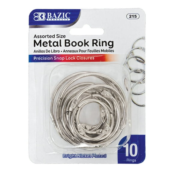 BAZIC Loose Leaf Binder Ring (1", 1 1/2", 2"), Book Rings (10/Pack), 24-Packs