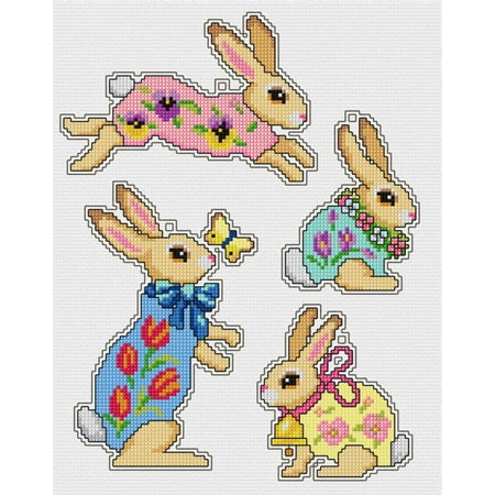 UPC: 5902067325131 | Counted cross stitch kit with plastic canvas Easter bunnies set of 4 designs 7676