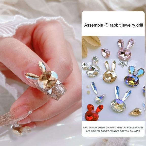 Sunjoy Tech 6Pcs Nail Art Decor Shining Non-falling Three-dimensional Faux Crystal DIY Gloss Nail Patchwork Bunny Nail Rhinestones Manicure Store Supply