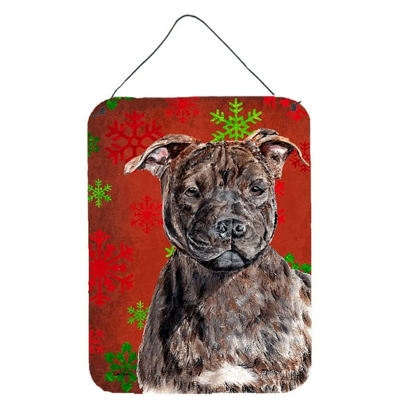 Staffordshire Bull Terrier Staffie Red Snowflakes Holiday Wall or Door Hanging Prints