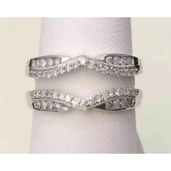 2 CT Round Cut White Moissanite Enhancer Wedding Ring 14K White Gold Plated