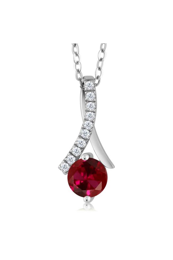 1.15 Ct Round Red Created Ruby 925 Sterling Silver Pendant